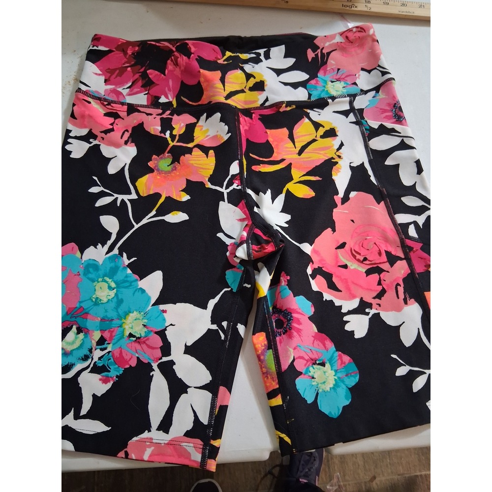 Calvin Klein Performance Floral Bike Shorts Black Multi Color Large Side Pocket